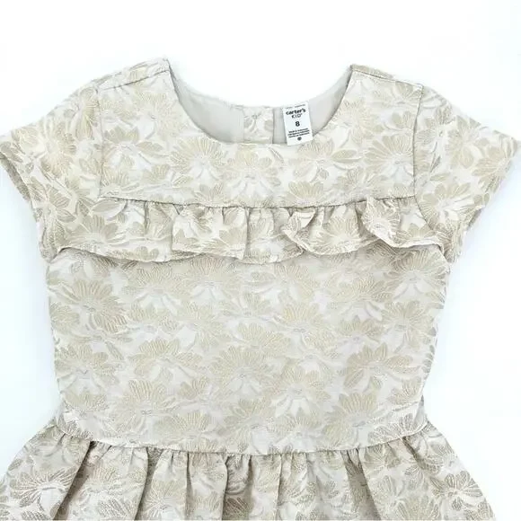 Carter’s girl jacquard woven dress cream metallic gold floral Size 8 - Picture 2 of 11